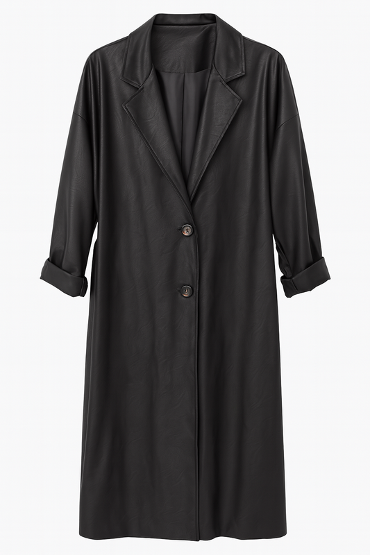 Oversize-Ledermantel – Schwarze Lederoptik