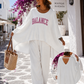 Oversize Sweatshirt „BALANCE“ Weiß/Pink – Baumwolle mit V-Rücken | 42–46 | Boutique in Heaven