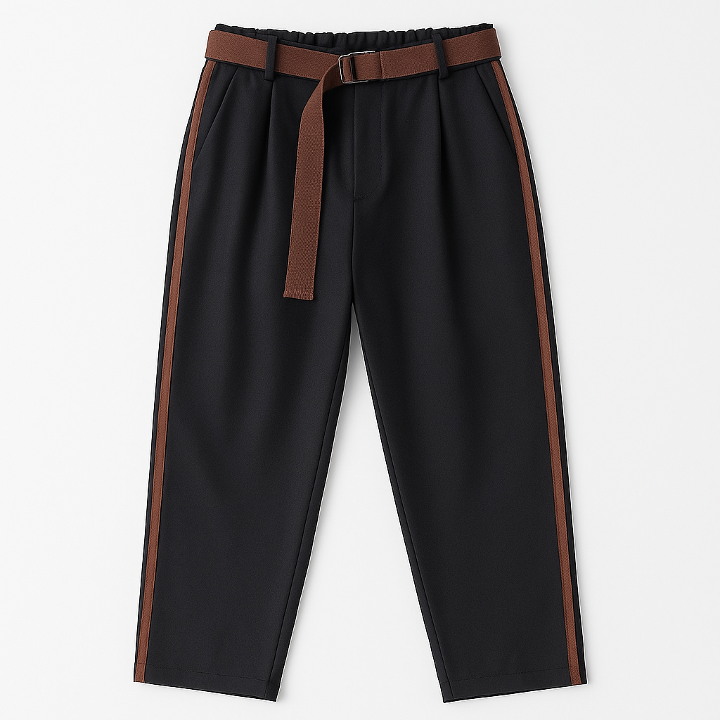 Anthrazitfarbene Hose mit braunen Streifen und Gürtel 🤎