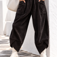 Damen Cordoptik Hose mit Gummibund, Seitentaschen und schrägem Beinabschluss – Einheitsgröße 38–44 – Beige, Schwarz, Goldbraun, Dunkelbraun
