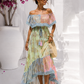 Boho Maxikleid Damen (38–42) – Schulterfrei tragbar, Pastell Hellblau Rosa Gold | Sommerkleid aus Viskose, luftig & elegant