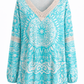 Hippie Hippie Damen Bluse Tunika mit Mandala-Print – Türkis, Baumwolle & Viskose