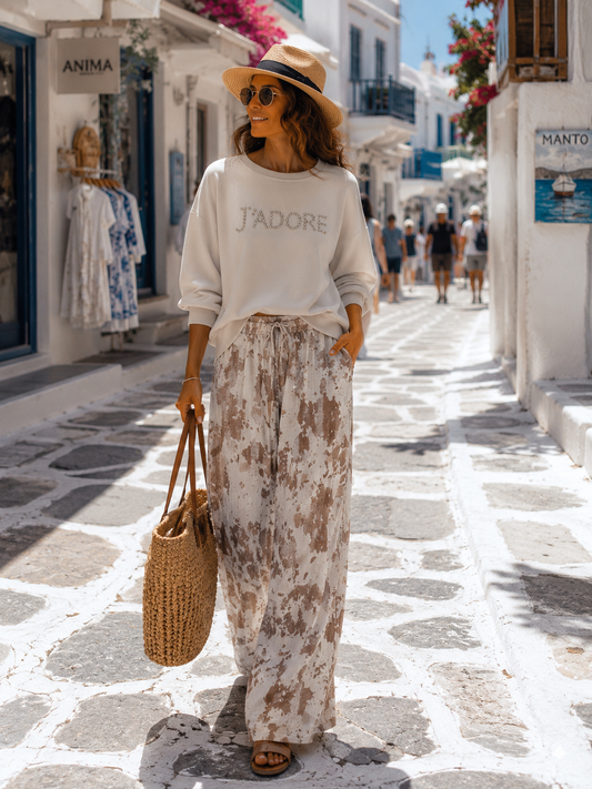 Oversize Palazzo-Hose Beige Taupe | Große Größen 42–46 | Weite Sommerhose mit Taschen & Gummibund