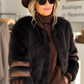 Collegejacke Damen Kunstfell Schwarz Braun Lederimitat Oversize 36–40