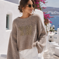 Yippie Hippie Oversize Strickpullover mit goldenem Logo – Alpaka-Mix | Beige