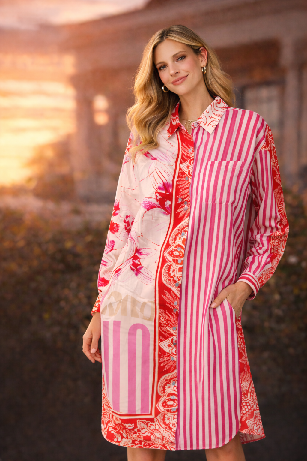 Yippie Hippie Damesjurk Roze-Rood met Printmix