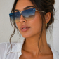 Damen Statement Sonnenbrille – Blaue Verlaufsgläser mit Gold-Detail | Trendige Designer Fashion Brille