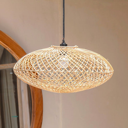 Rattan-Lampe, natürlicher Lampenschirm, ARANA, flache Deckenleuchte, Hängelampe aus Naturfasern