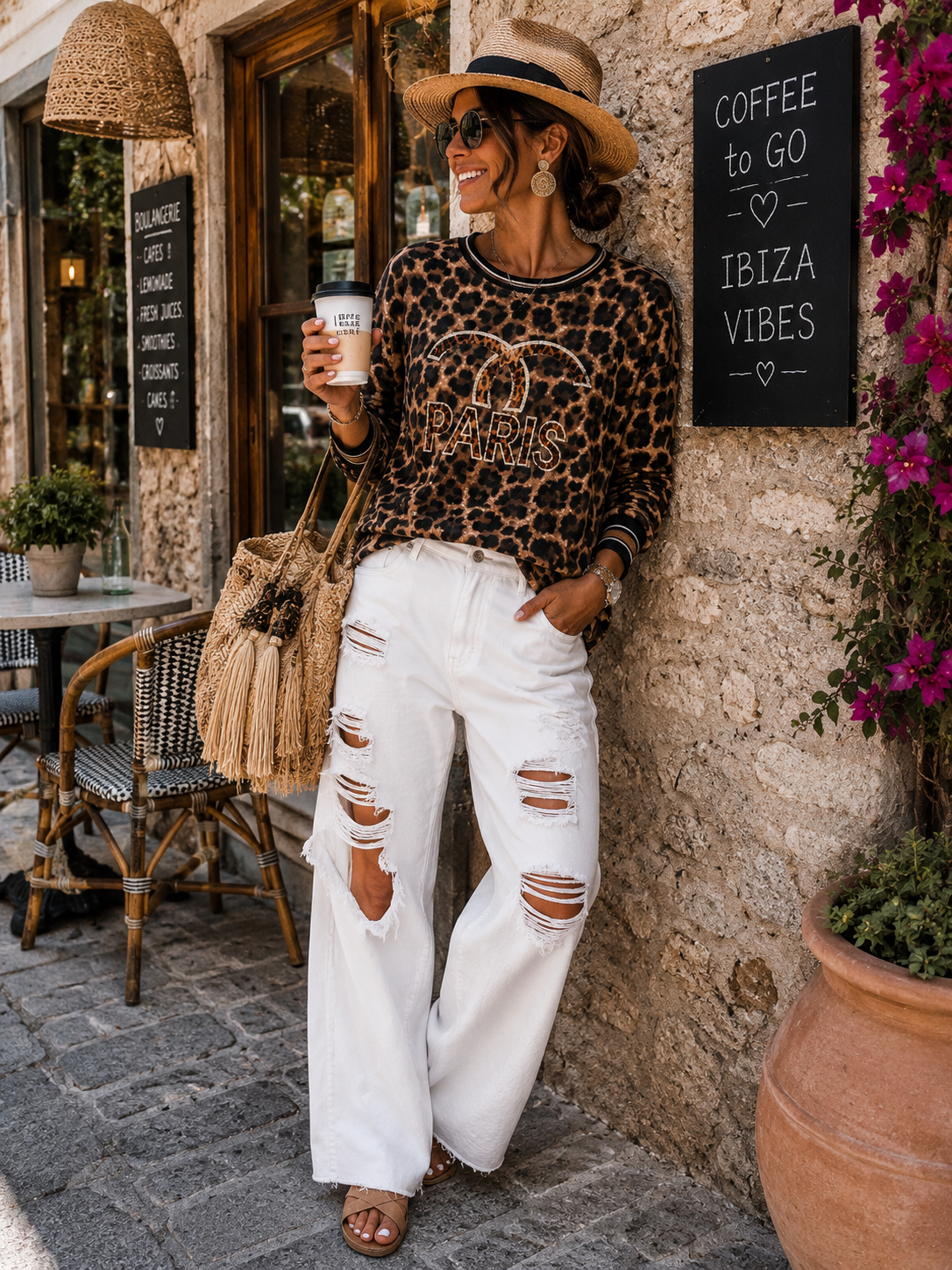Women's Sweatshirt Leo Print Paris – Cotton – Lightweight – Sizes 36–42