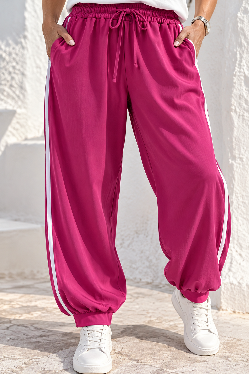 Damen-Zweiteiler Oversize in kräftigem Fuchsia-Pink aus Viskose