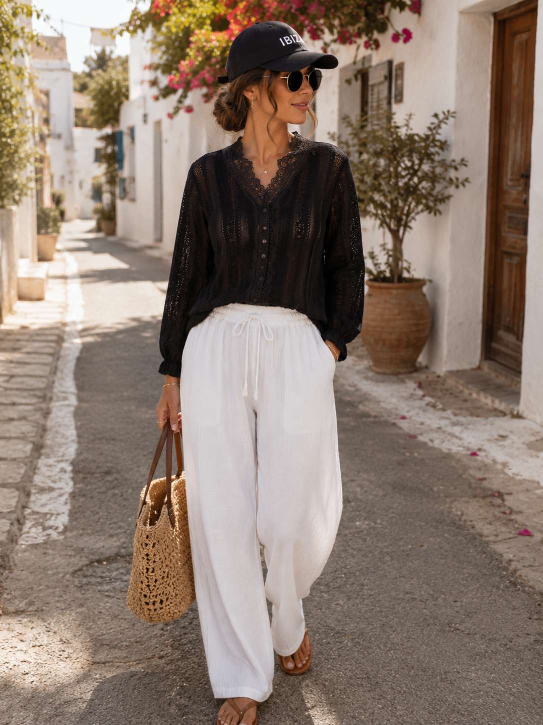 Ibiza Breeze Musselin-Hose Weiß – Weite Baumwollhose mit Taschen