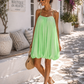 Boho Balloon Dress for Women Green – Short Summer Dress with Spaghetti Straps (Sizes 34–38)