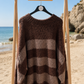 Women's Knitted Jumper Brown Striped Long Sleeve (UK 10-14)