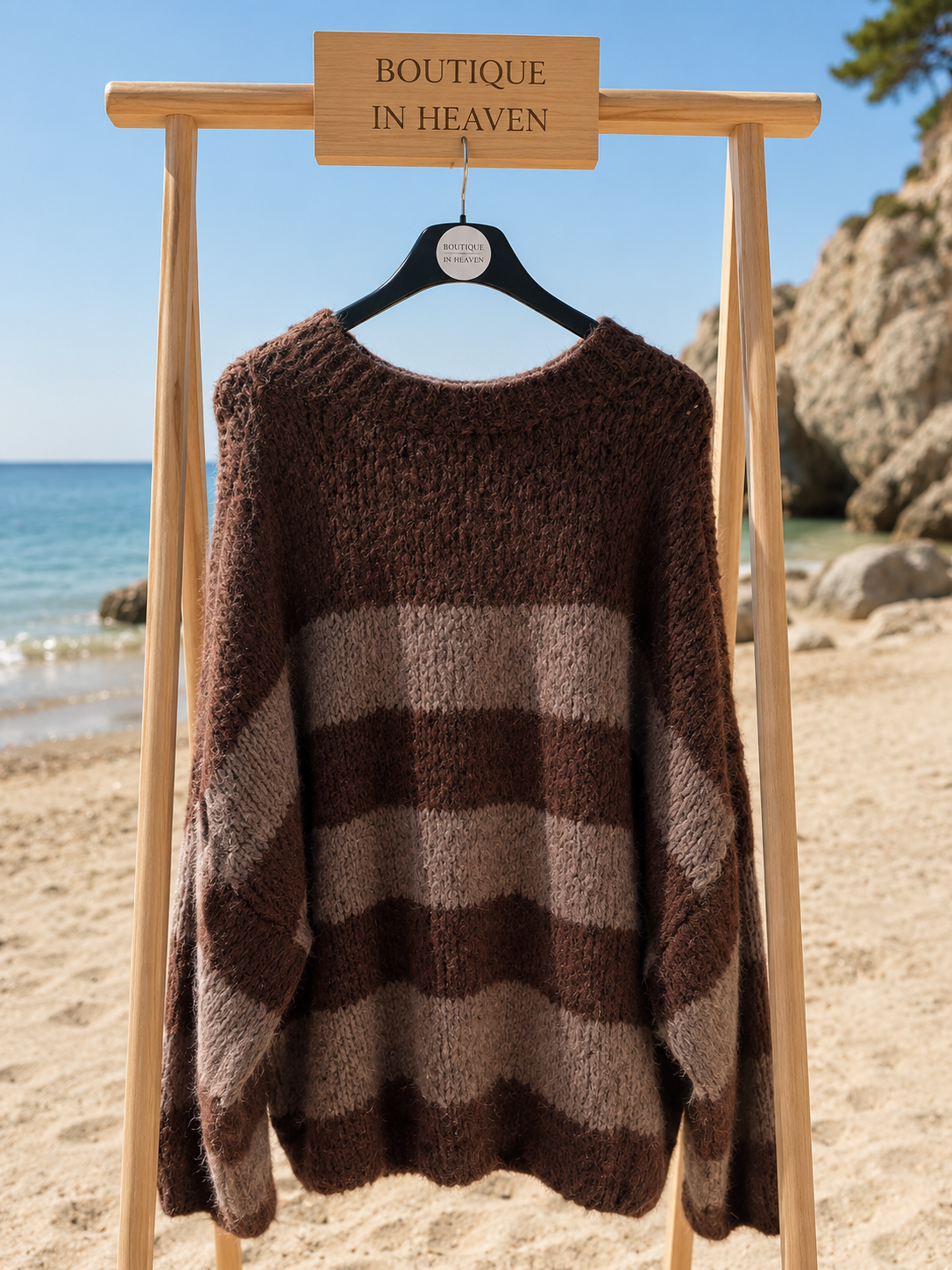 Women's Knitted Jumper Brown Striped Long Sleeve (UK 10-14)