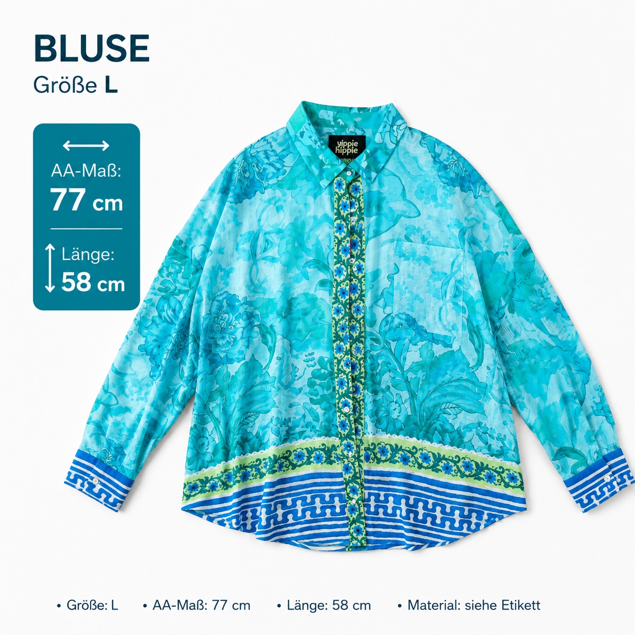 Hippie Hippie Bluse Türkis Aqua | Luxus Oversize Viskosebluse | Ibiza & Mykonos Style 🌴