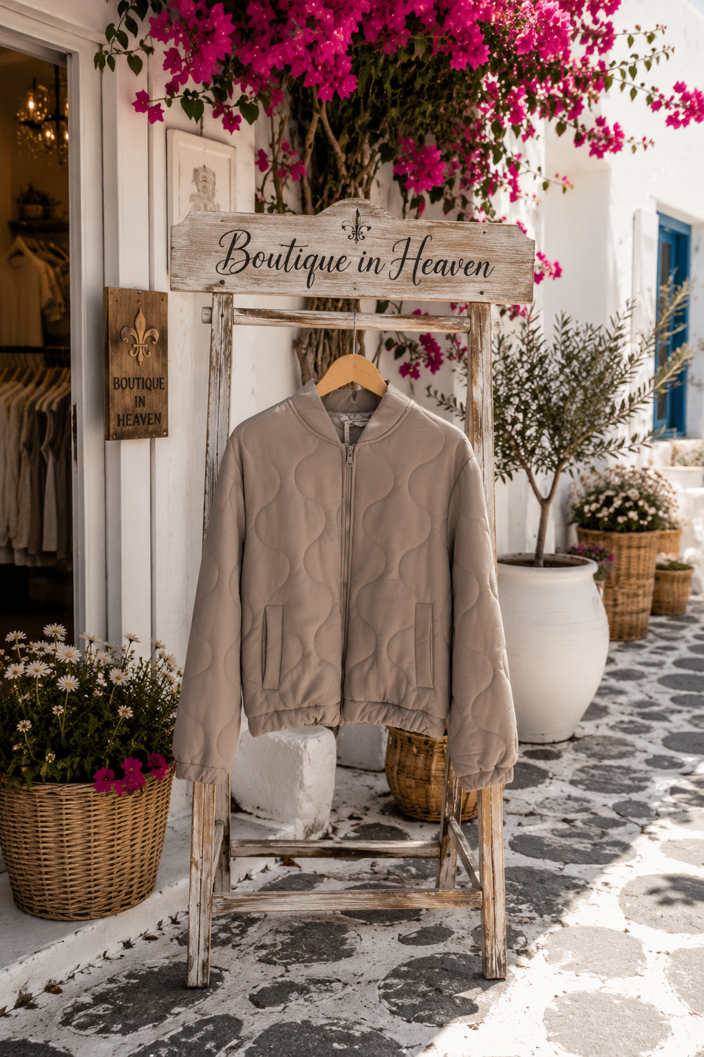 Steppjacke Taupe Beige – leichte Bomberjacke aus Viskose | Übergangsjacke Damen 36–40