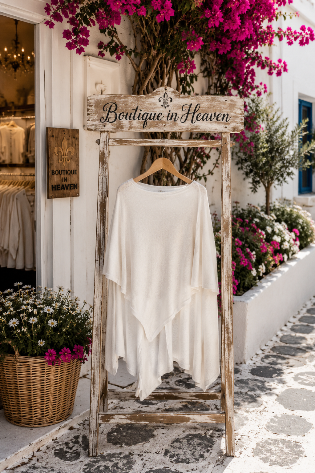 Kaschmir-Überwurf Creme – Asymmetrischer Poncho mit Ärmeln | 36–42 | Boutique in Heaven