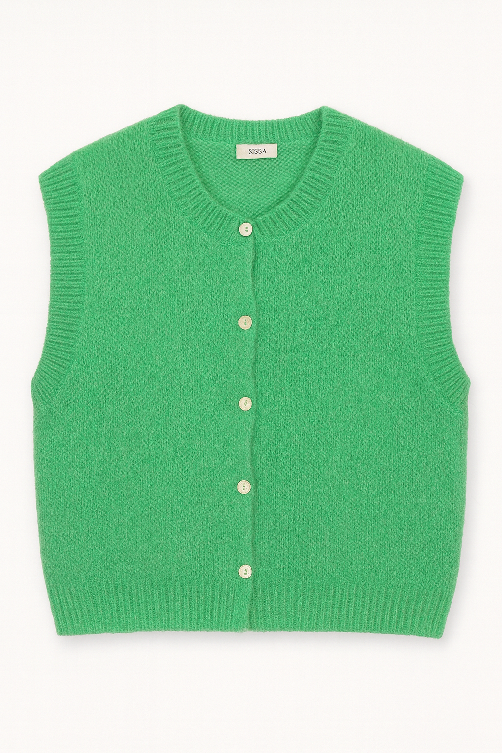 Leuchtend grüne Strickweste – Cardigan ohne Ärmel 🌿