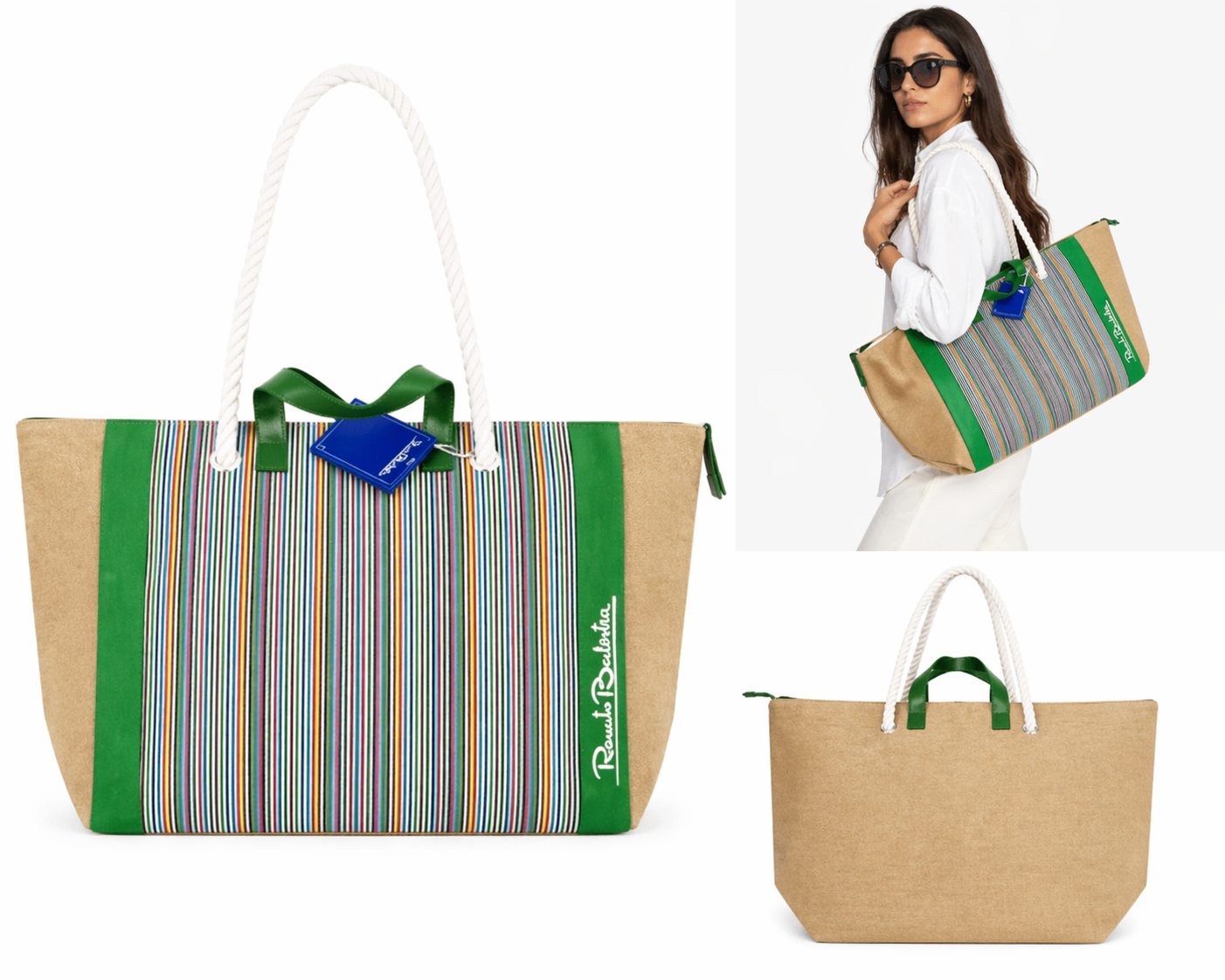 Damen Shopper Strandtasche – Große Tasche mit Seilhenkeln & Streifen-Design | Urlaub & Shopping