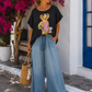 Beach Teddy Damen T-Shirt Schwarz | Sommer Shirt mit Teddybär Motiv | Oversize 38–42 🐻☀️