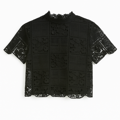 Damesblouse met korte mouwen en kant (maat S/M)