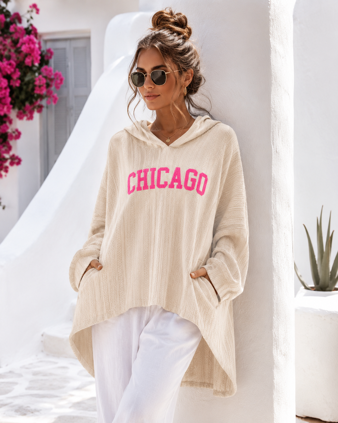 Oversize Hoodie "Chicago 82" - Neon Statement Hoodie with Hood & Texture 38-44