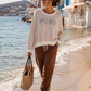 Leichter Damen Sweater aus Viskose – Oversize Pullover mit Glitzer-Schriftzug HEY YOU (38-42)