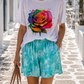 Neon Rose Curvy T-Shirt Weiß – Damen Baumwollshirt mit Rosenprint 40–48