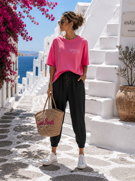 Damen T-Shirt Baumwollshirt in dunkel Pink mit Motiv Aperol Spritz