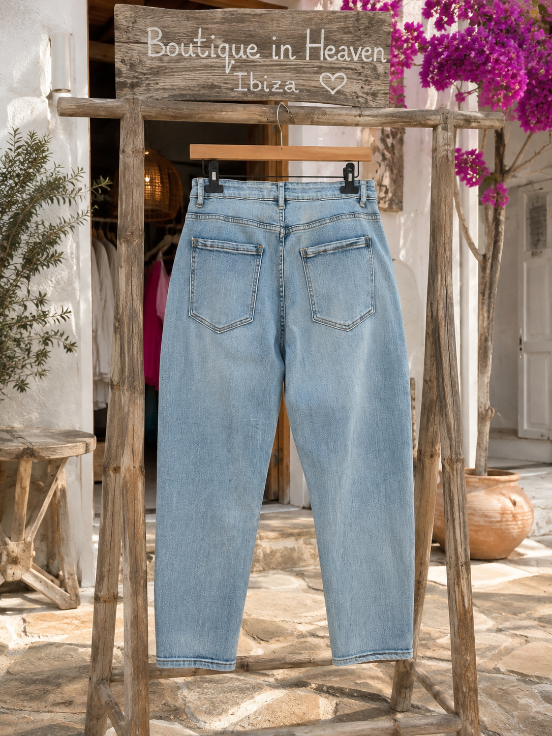 Women's Light Blue Jeans with Heart Patches | Cotton-Stretch Jeans