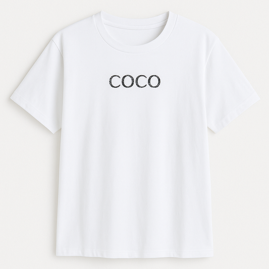 Weißes T-Shirt 'Coco' mit schwarzen Glitzersteinen