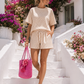 🌸Damen Zweiteiler Shirt & Shorts aus Viskose – Sommer Set Braun, Beige oder Rosé | Gr. 36–42