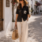 Luxury Lace Short Sleeve Blouse Black – Elegant Lace Blouse with Boutique Flair 38-44
