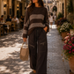 Women's Knitted Jumper Brown Striped Long Sleeve (UK 10-14)