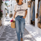 Los Angeles Damen Strickshirt Creme | Kurzarm Feinstrick Pullover mit Viskose | Boutique in Heaven 36-40
