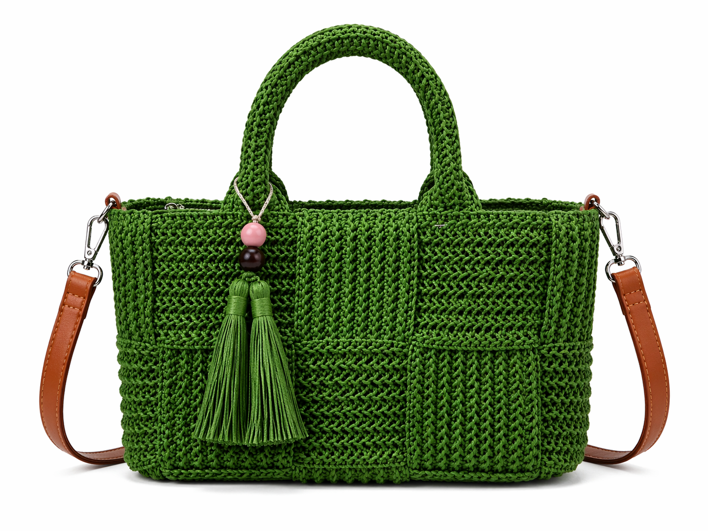 Damen Shopper Kleine Tasche aus recyceltem Papier – Sommer Handtasche mit Ledergurt & Reißverschluss