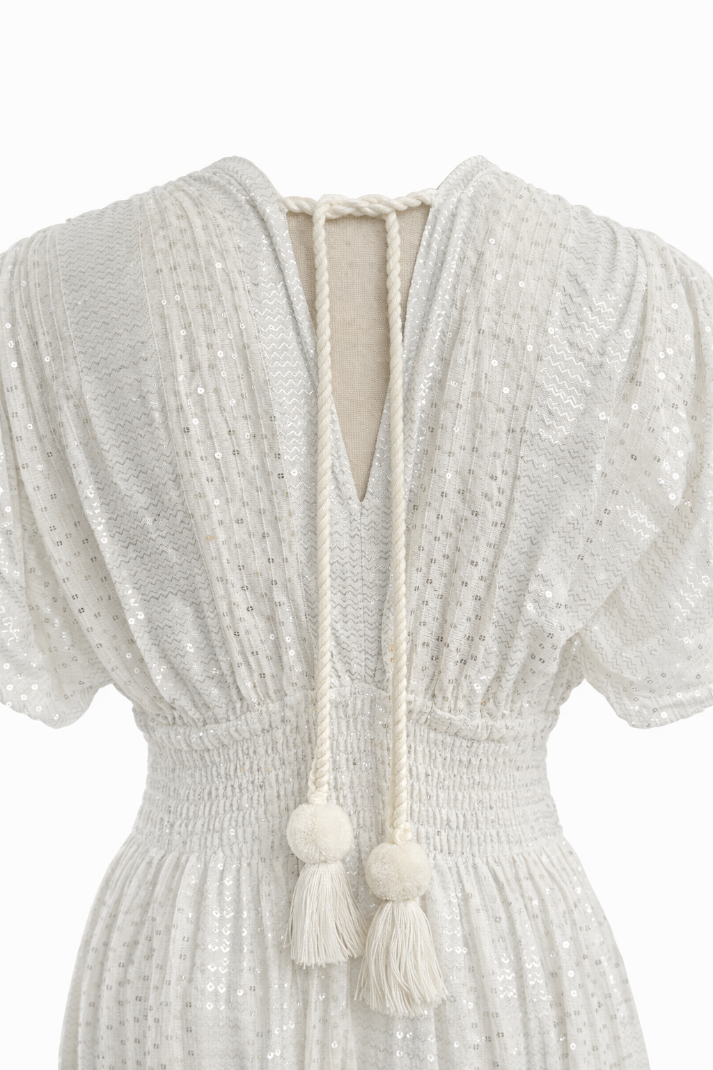 White Diamond Glamour Kleid – Luxus Boho-Ibiza Maxi mit Silber-Pailletten ✨38-42