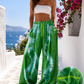 Yippie Hippie Tie Dye Green Pants | Wide Leg Joggers for Women | Ibiza Boho Style