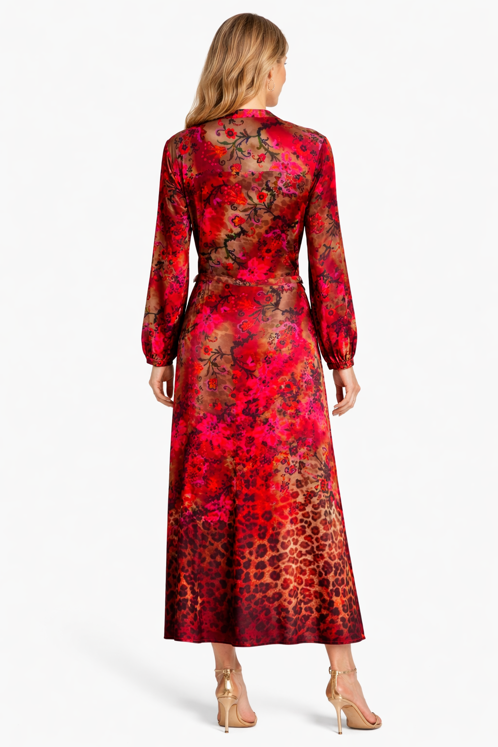 Yippie Hippie Maxikleid Damen Rot – Elegantes Viskose Kleid mit Gürtel