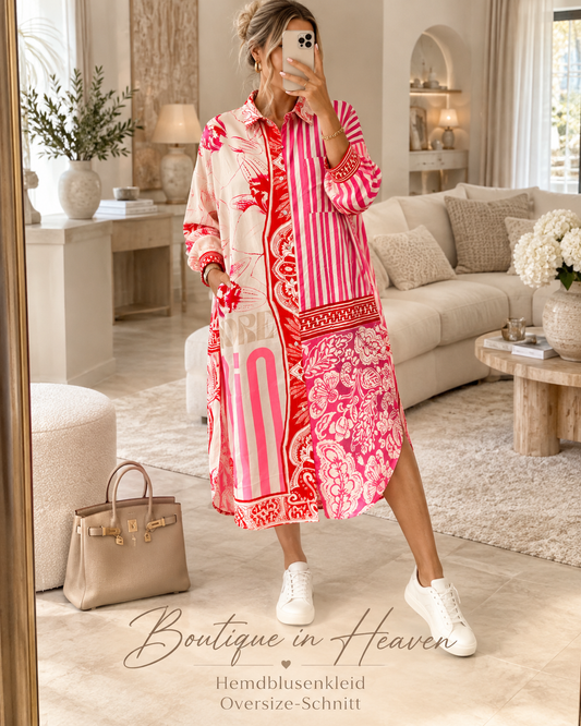 Yippie Hippie Curvy Oversize Hemdblusenkleid Pink-Rot – Letztes Kleid im M - passt einer XL da riesig geschnitten!!!!