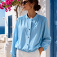 JC Sophie Women's Light Blue Blouse Jacket – 100% Cotton | Airy Oversize Blouse with Elastic Waist – Boutique in Heaven