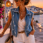 💙  Ibiza Denim Damen Weste – Destroyed Jeansweste mit  Reißverschluss | 38–42