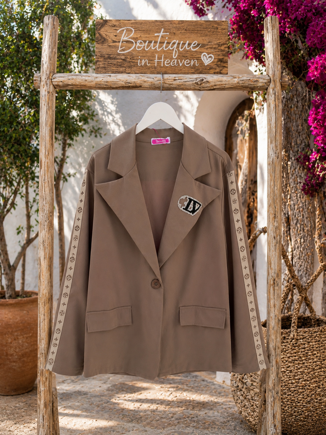 🖤 Women's Black+Brown Blazer with Rhinestone Embellishment | Stretch Blazer 38–42