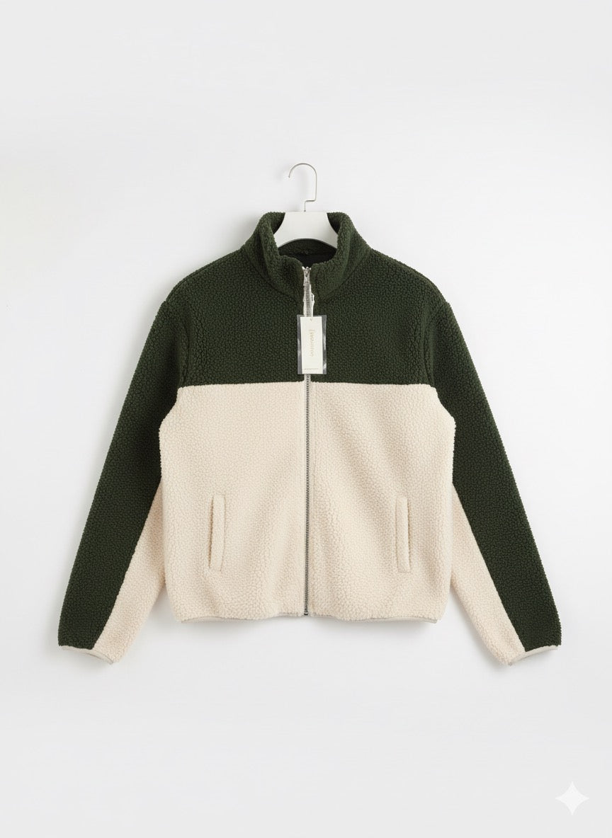 Jacke mit Teddyfell Grün-Beige