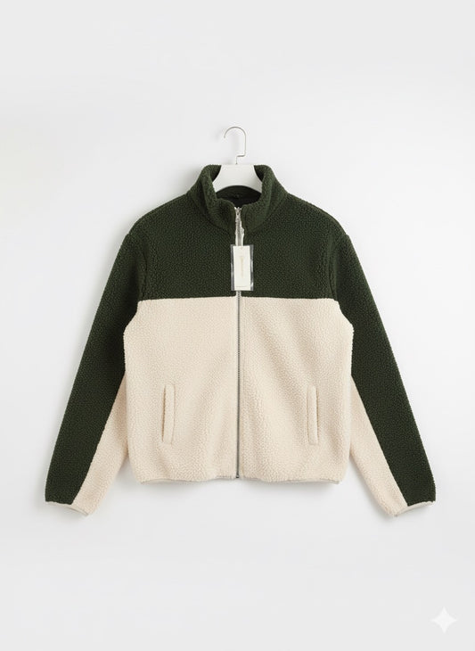 Jacke mit Teddyfell Grün-Beige