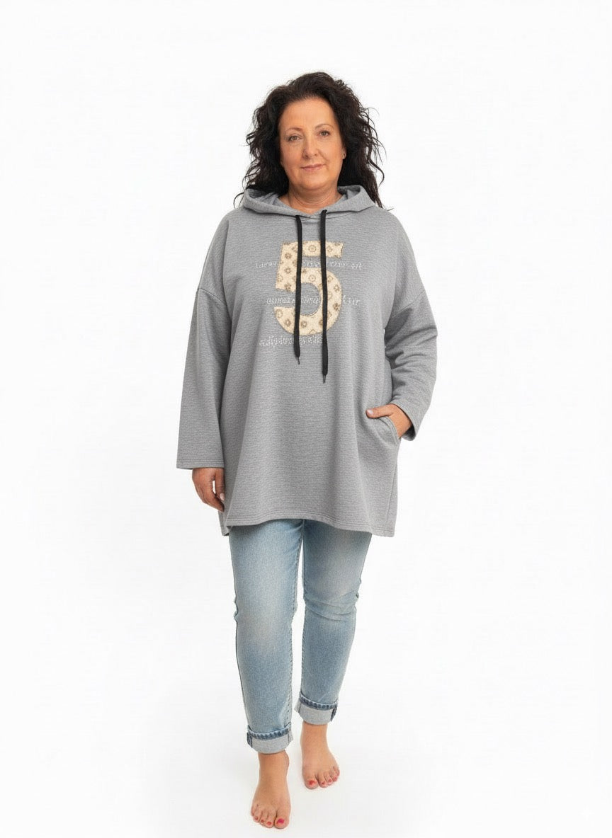 Hoodie Curvy schwarz und grau