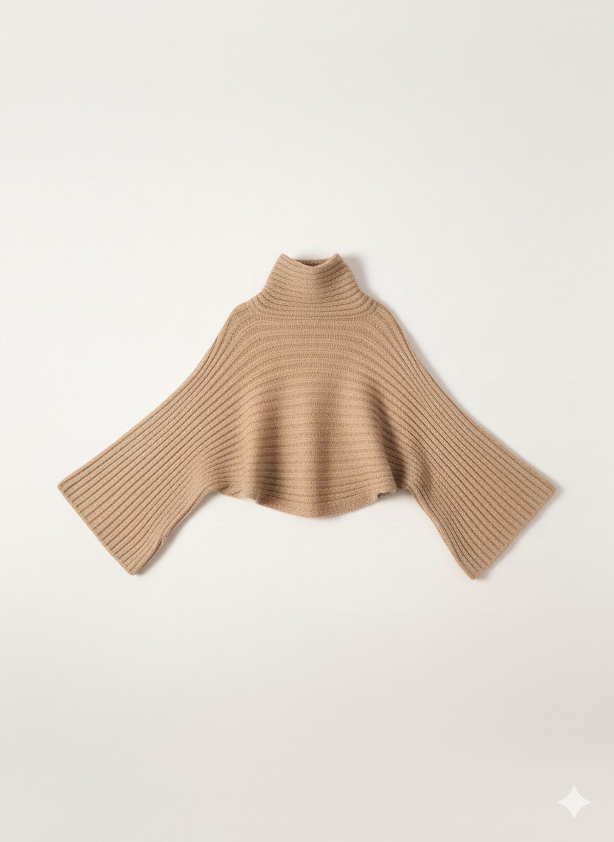 Strick-Überwurf mit Knöpfen – Beige