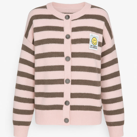 Strickjacke mit Smiley-Patch – in Rosa/Braun