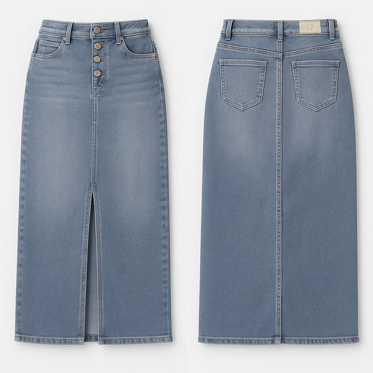 Jeansrock mit Frontschlitz – Midi Denim Rock