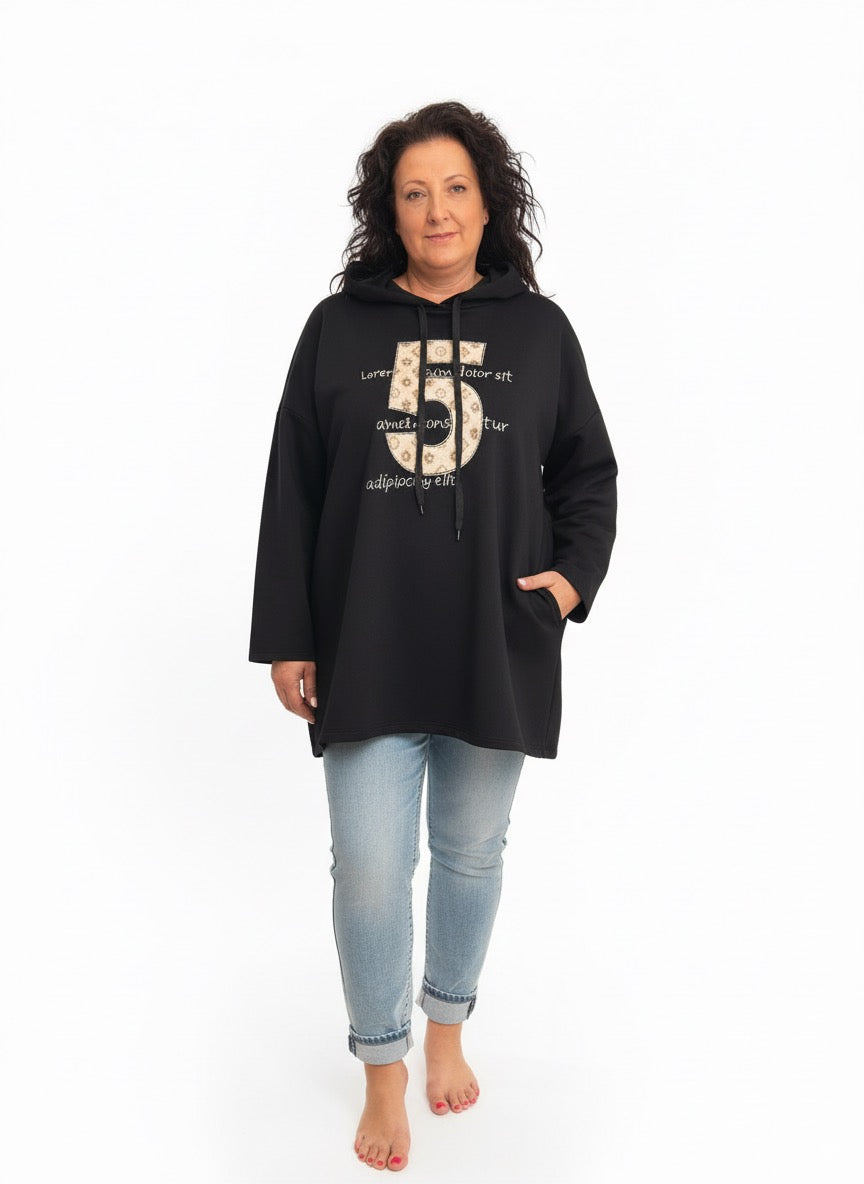 Hoodie Curvy schwarz und grau